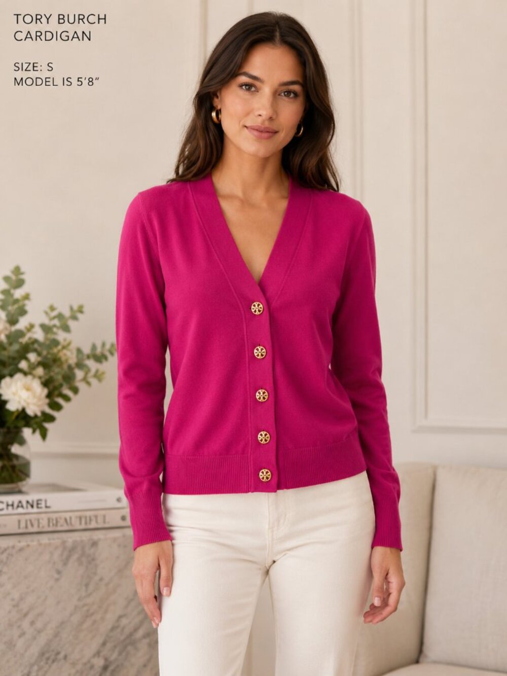 Tory Burch cardigan in a vibrant Pink/Fuchsia